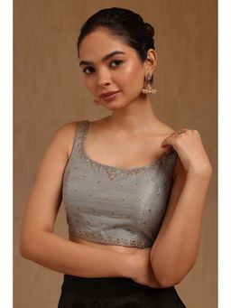 Soch - Grey Tussar Embroidered Sleeveless Blouse