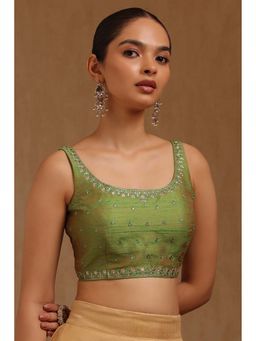 Soch - Green Tussar Embroidered Sleeveless Blouse