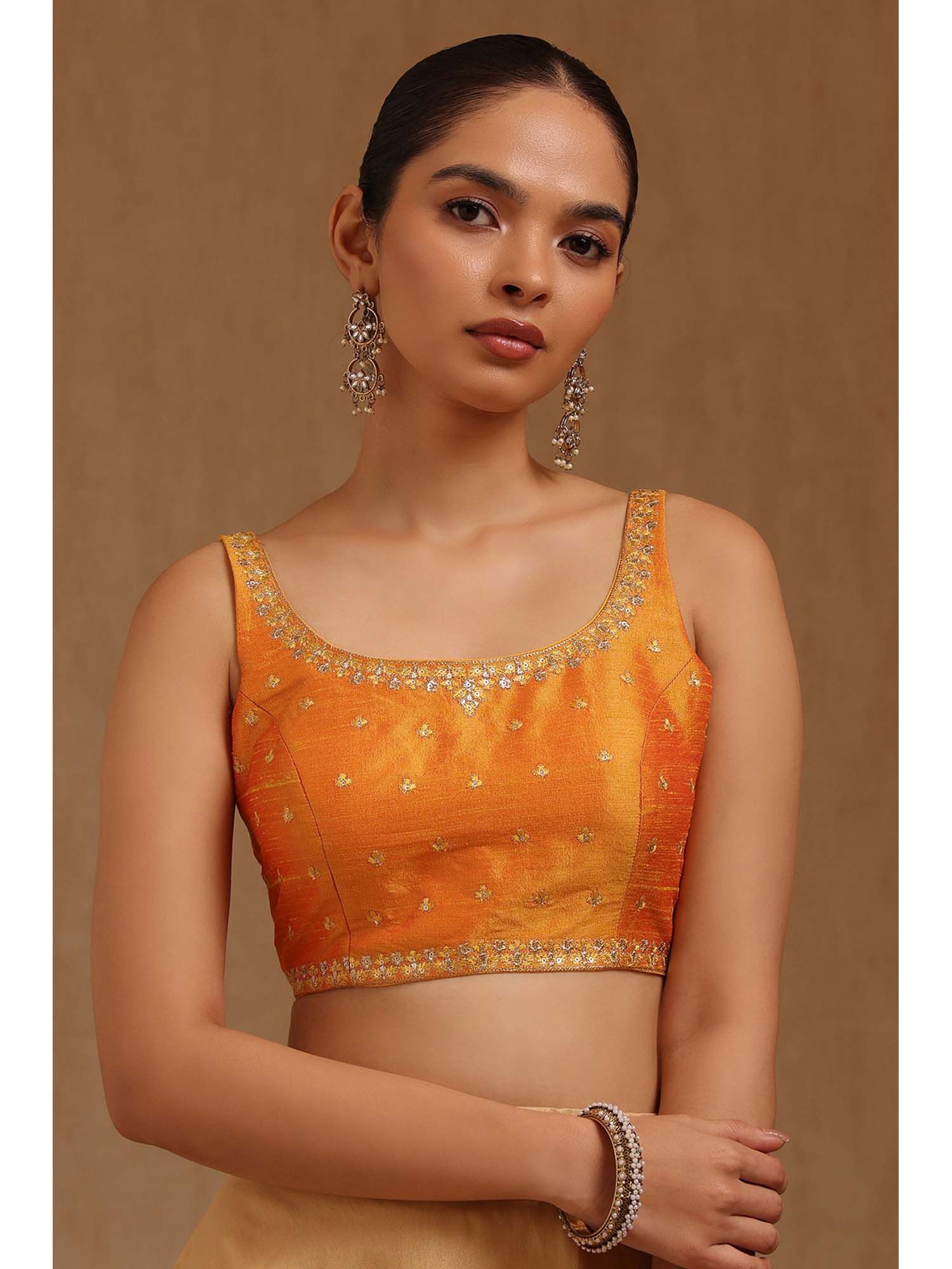 soch Mustard Tussar Embroidered Sleeveless Blouse-picture-13