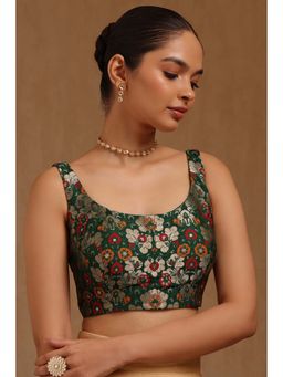 Soch - Green Tussar Floral Sleeveless Blouse
