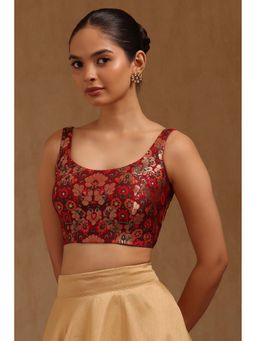 Soch - Maroon Tussar Floral Sleeveless Blouse