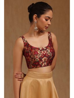 Soch - Wine Tussar Floral Sleeveless Blouse