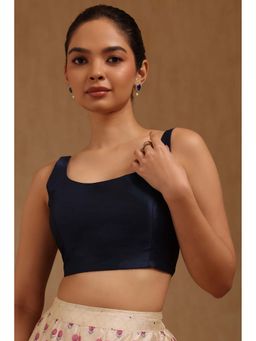 Soch - Navy Blue Art Silk Solid Sleeveless Blouse