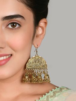 Fida - Wedding Ethnic Golden Plated Afghni Drop Hook Earrings for Women