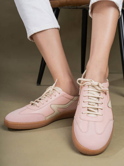 Women Pink Casual Solid Round Toe Sneakers