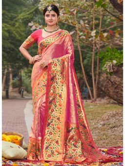 Sangam Prints - Pink Paithani Silk Woven Zari Work Traditional Tassel Saree with Unstitched Blouse