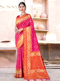 Sangam Prints - Pink Silk Woven Zari Work Traditional Tassel Saree with Unstitched Blouse