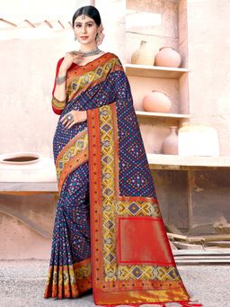 Sangam Prints - Blue Silk Woven Zari Work Traditional Tassel Saree with Unstitched Blouse