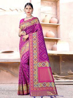 Sangam Prints - Purple Silk Woven Zari Work Traditional Tassel Saree with Unstitched Blouse
