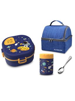 Little Surprise Box - Blue Space Slice 2Pcs,Stainless Steel Soup Box And Lunch Box With Bag For Kids