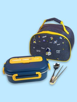 Little Surprise Box - Blue Lunch Time 2 Pcs Stainless Steel Kids Lunch Box With Matching Lunch Bag