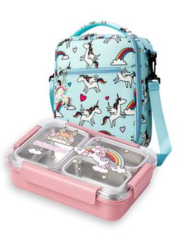 Little Surprise Box - Princess Magic Stainless Steel Kids Lunch Box With Matching Mint Green Lunch Bag
