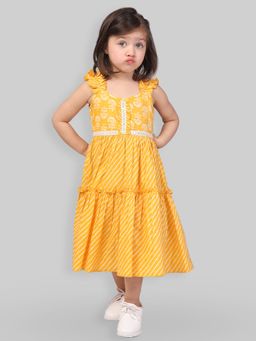 Lil Peacock - Stylish Cotton 2 Tired Dress With Mirror Lace - Yellow