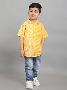 Lil Peacock - Stylish Cotton Printed Hallf Sleeve Shirt - Yellow