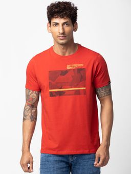 Spykar - Orange Round Neck Half Sleeves Blended T-Shirt For Men