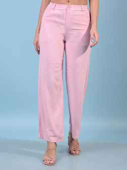 CRIMSOUNE CLUB - Women Pink Linen Straight Trouser