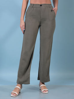 CRIMSOUNE CLUB - Women Olive Linen Straight Trouser