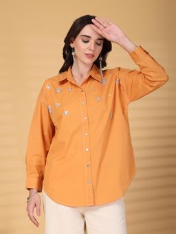 Gipsy - Orange Rhinestone Embellished Cotton Shirt
