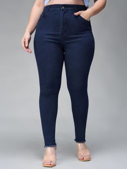 Miss Chase - A+ Curve Collection Plus Size Navy Blue Stretchable Jeans
