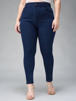 Miss Chase - A+ Curve Collection Plus Size Navy Blue Skinny Fit High Rise Jeans