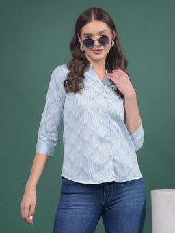 CRIMSOUNE CLUB - Womens Blue Vertical Stripes Shirt