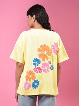 CRIMSOUNE CLUB - Womens Yellow Graphic Print Oversize T-Shirt