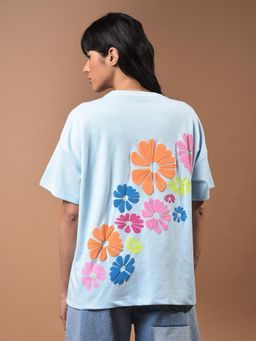 CRIMSOUNE CLUB - Womens Blue Graphic Print Oversize T-Shirt