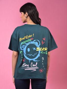 CRIMSOUNE CLUB - Womens Green Graphic Print Oversize T-Shirt