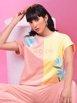 CRIMSOUNE CLUB - Womens Peach Colorblock Crop T-Shirt