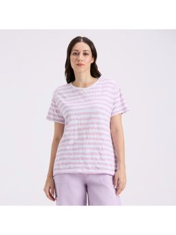 Pepe Jeans - Womens Purple Stripes Short Sleeve T-Shirt