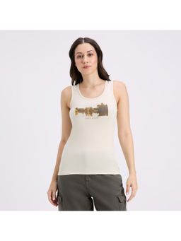 Pepe Jeans - Womens Ecru Photographic Print Sleeveless Stretch Tank Top