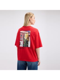 Pepe Jeans - Womens Red Back Print Short Sleeve Oversized T-Shirt