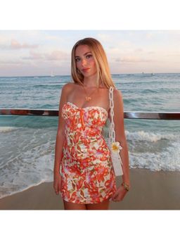 Outzidr - Orange Printed Tube Mini Dress