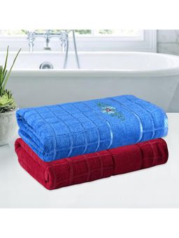 Kuber Industries - Travel Bath Towel For Women Gold Flower - Red & Blue