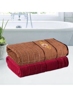 Kuber Industries - Travel Bath Towel For Women Gold Flower - Red & Brown