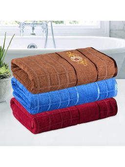 Kuber Industries - Travel Bath Towel For Women Gold Flower - Red, Blue & Brown