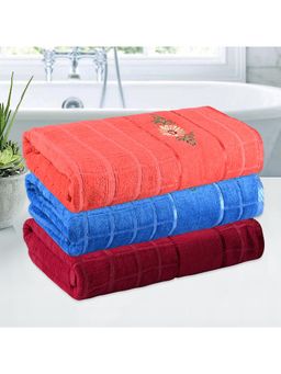 Kuber Industries - Travel Bath Towel For Women Gold Flower - Red, Blue & Orange
