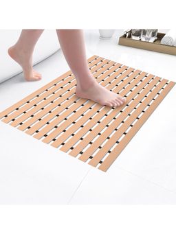Kuber Industries - 60X40 Cm Mat For Bathroom With Rubber Base Stripe Design - Beige