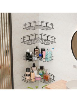 Kuber Industries - 4 Pcs Metal Self Adhesive Bathroom Organiser With Drill Screws Grey (Pack of 4)