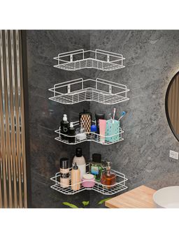 Kuber Industries - 4 Pcs Metal Self Adhesive Bathroom Organiser With Drill Screws White (Pack of 4)