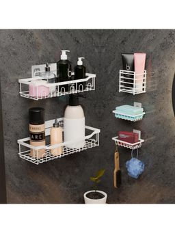 Kuber Industries - 5 Pcs Self Adhesive Metal Bathroom Rack Without Drill White (Pack of 5)