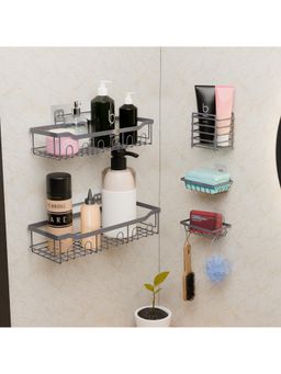 Kuber Industries - 5 Pcs Self Adhesive Metal Bathroom Rack Without Drill Grey (Pack of 5)