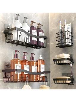 Kuber Industries - 5 Pcs Self Adhesive Metal Bathroom Rack Without Drill Black (Pack of 5)