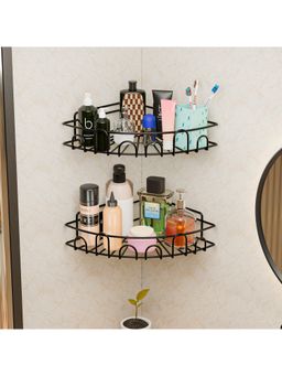 Kuber Industries - 2 Pcs Metal Self Adhesive Bathroom Organiser With Screws Black (Pack of 2)