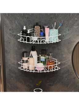 Kuber Industries - 2 Pcs Metal Self Adhesive Bathroom Organiser With Screws White (Pack of 2)