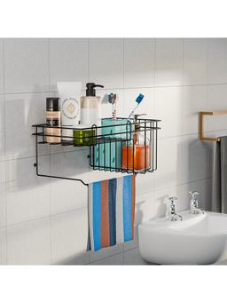 Kuber Industries - Metal Self-Adhesive Shower Caddy For Bathroom Hanging With Shampoo Black