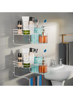 Kuber Industries - Self Adhesive Shower Caddy For Bathroom Hanging With Shampoo White (Pack of 2)