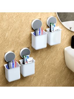Kuber Industries - Plastic Self-Adhesive Tooth Brush Holder Bathroom Wall Mounted - White (Pack of 4)