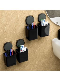 Kuber Industries - Self-Adhesive Tooth Brush Holder Wall Mounted Without Drill Black (Pack of 4)
