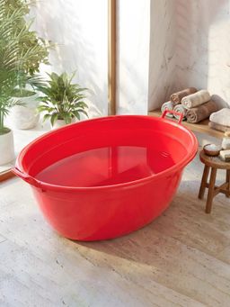 Kuber Industries - 90 Ltr Heavy Duty Oval Shape Bathing Tub Large Capacity with Handle Red
